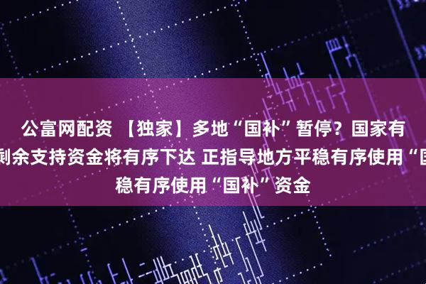 公富网配资 【独家】多地“国补”暂停？国家有关部门：剩余支持资金将有序下达 正指导地方平稳有序使用“国补”资金