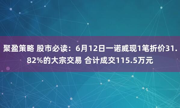聚盈策略 股市必读：6月12日一诺威现1笔折价31.82%的大宗交易 合计成交115.5万元